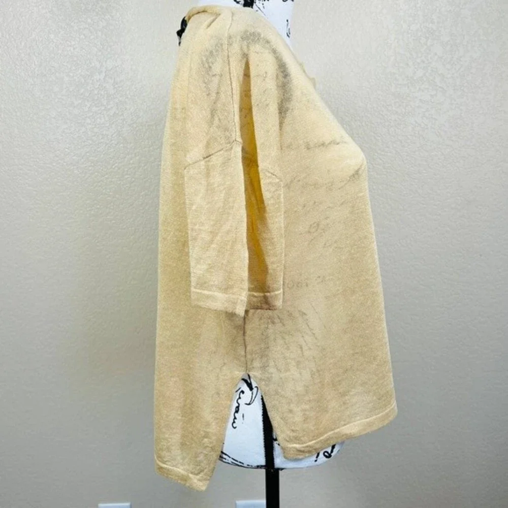Skull Cashmere Tan top Women Lagenlook 100% Linen Penelope Henley Top size XS